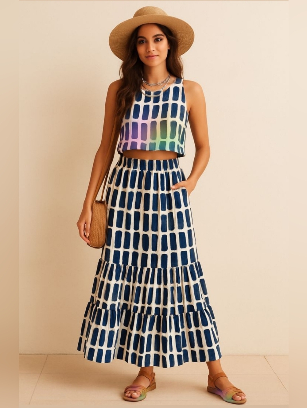 Curated Chaos By Chan - Navy and White Printed Set - Picture 4 of 4